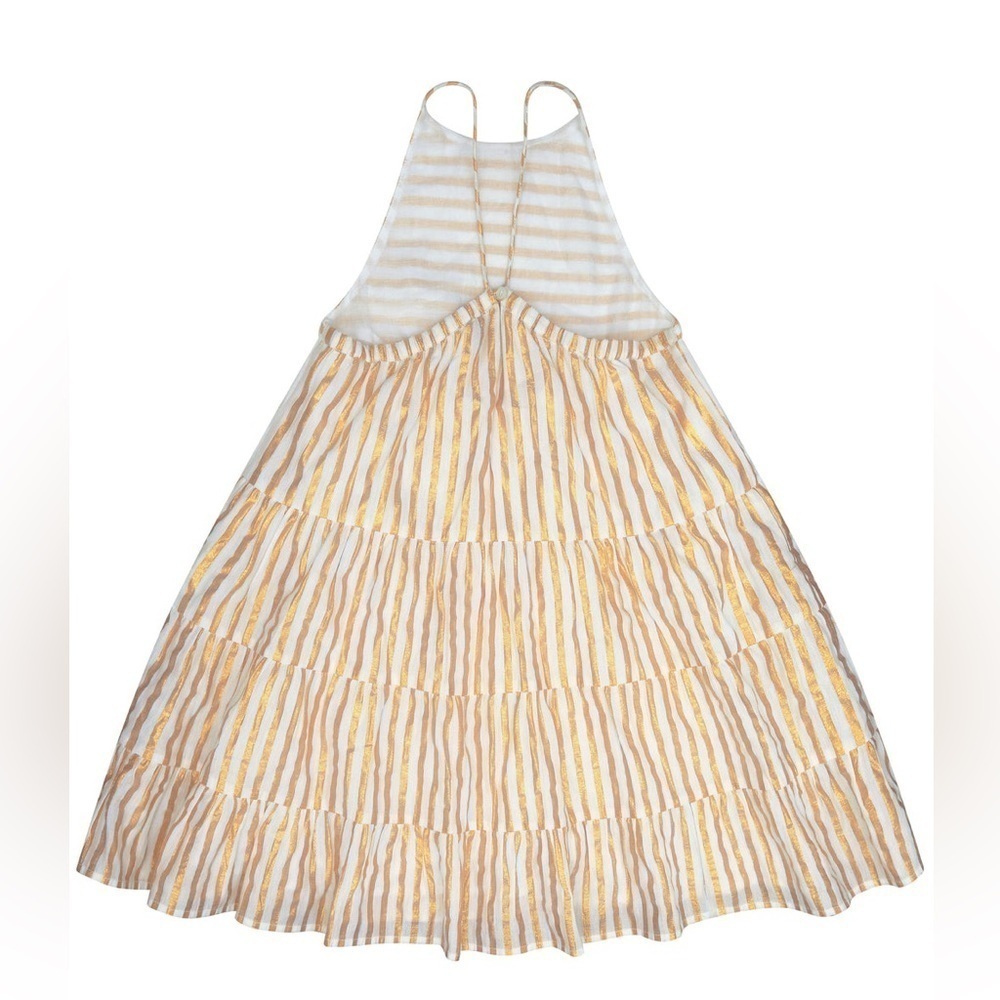 Velveteen White Metallic Gold Stripe Lara Sundress 14 - Picture 3 of 13